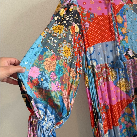NWT SPELL Cha Cha Boho Patchwork Print Peasant Midi Dress in Multi Sz Small - Picture 16 of 16